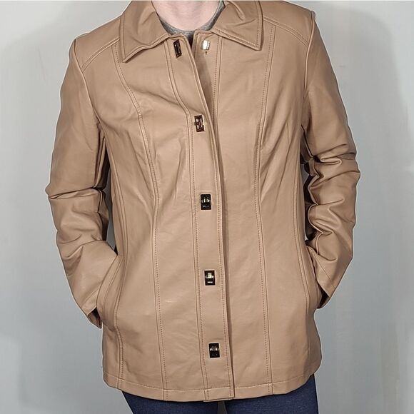 Dennis Basso Leather Jacket Tan size small - Picture 6 of 10